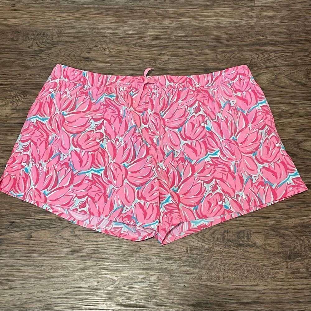 Lauren James Floral Drawstring Waist Shorts Pink White Blue Size 2XL
